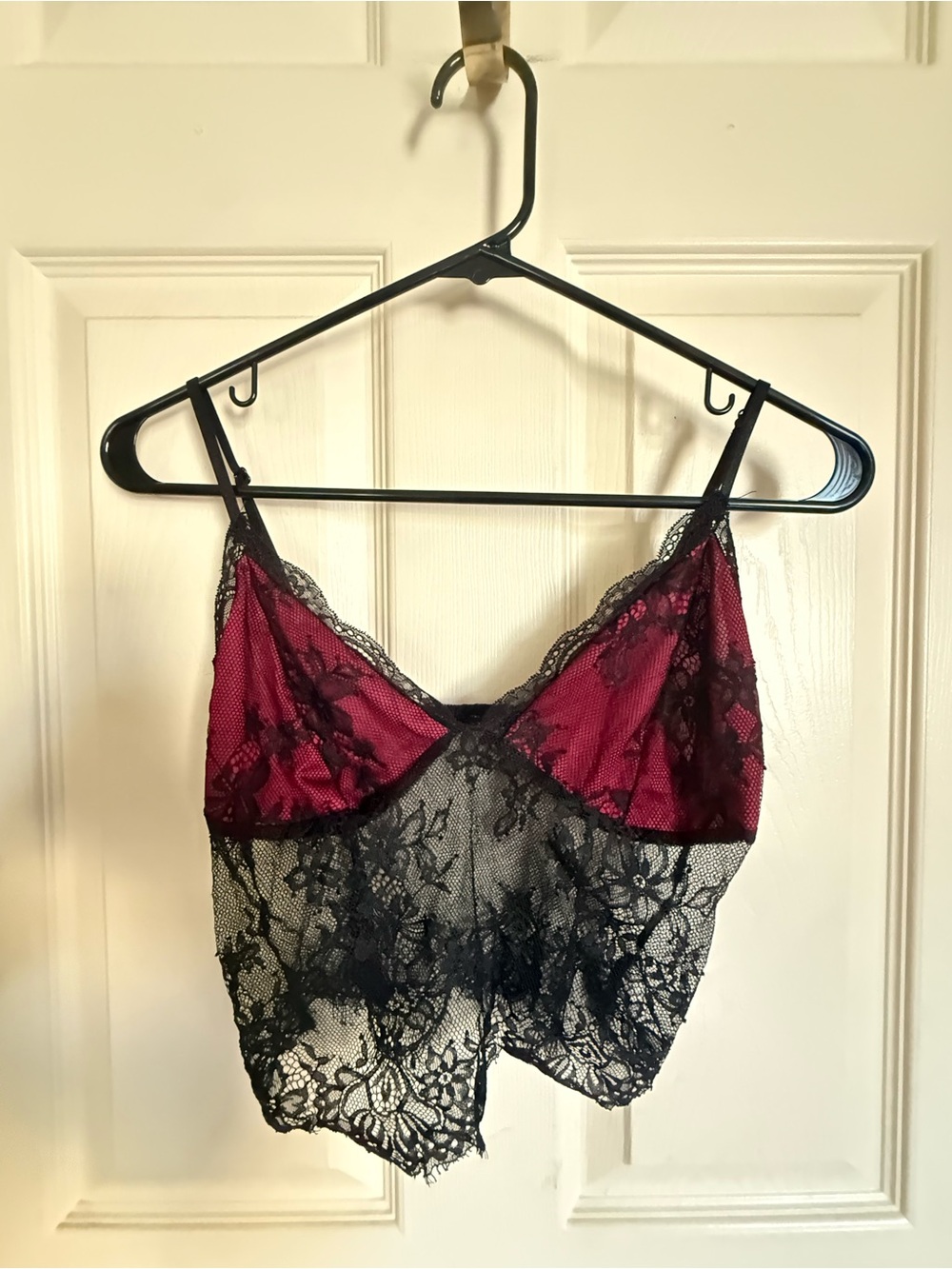 Lace Trim Burgundy and Black Bralette Camisole